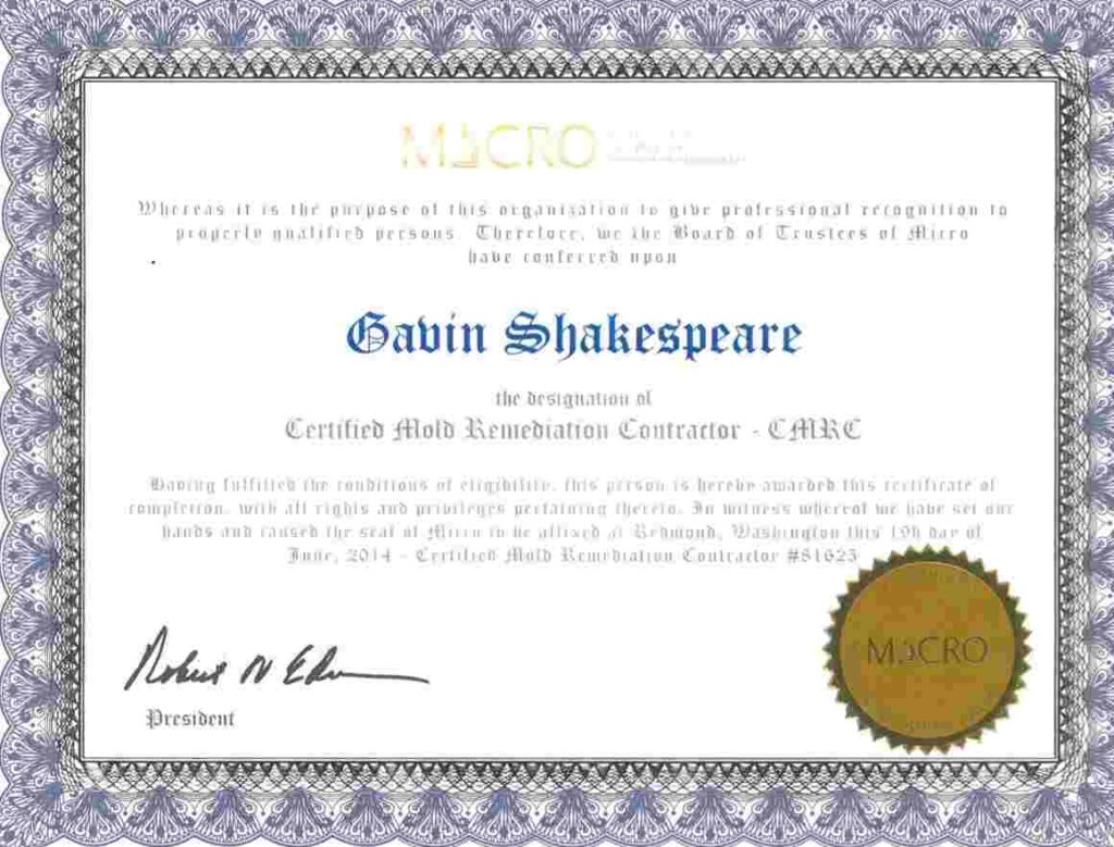 Mold Remediation Certificate