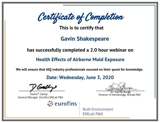 Mold Health Effects Certificate