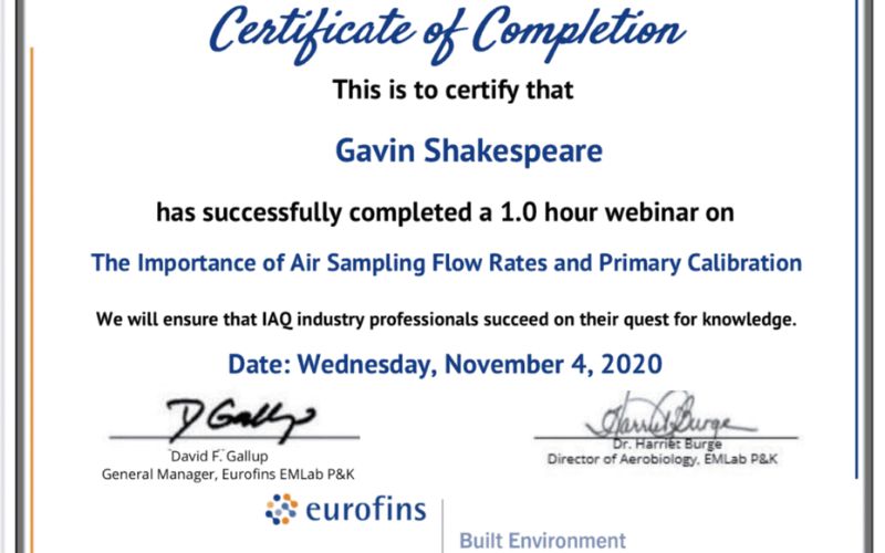 Mold Air Sampling Certificate