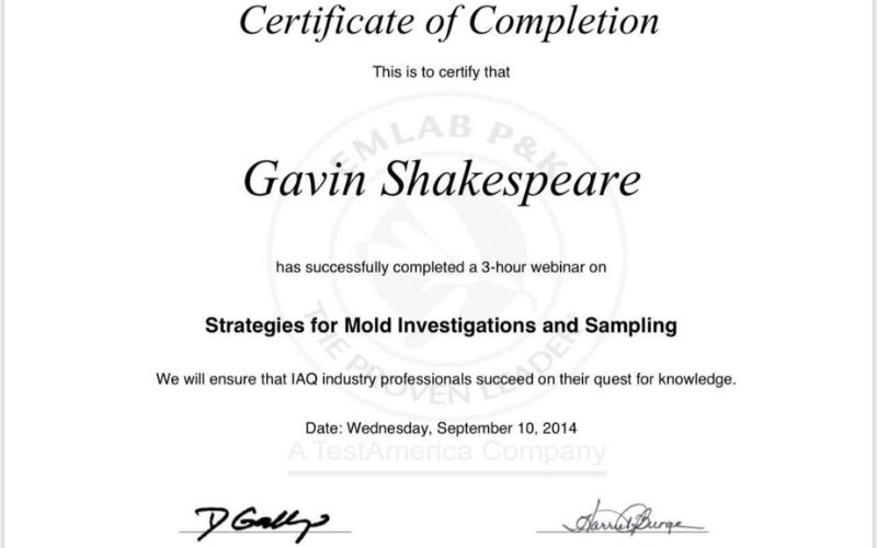 Certified Mold Remediation Contractor Certificate