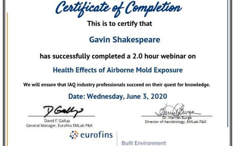 Health Effects of Airborne Mold Certificate